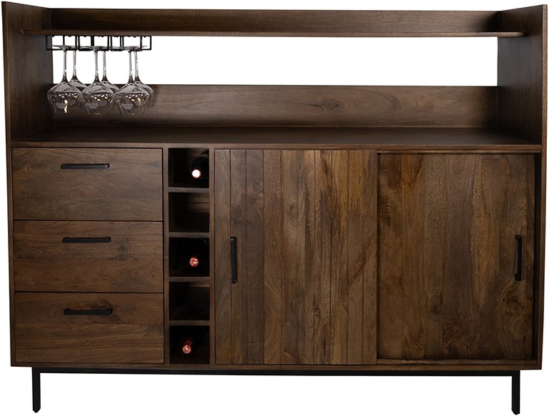 Barkast 160 met 2 schuifdeuren en 3 lades, Mango Brown Walnut - Afbeelding 3