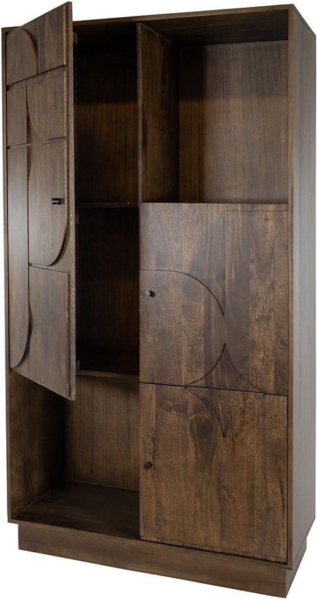 Wandkast 180 met 3 deuren en 2 open vakken, Mango Brown Walnut - Afbeelding 2