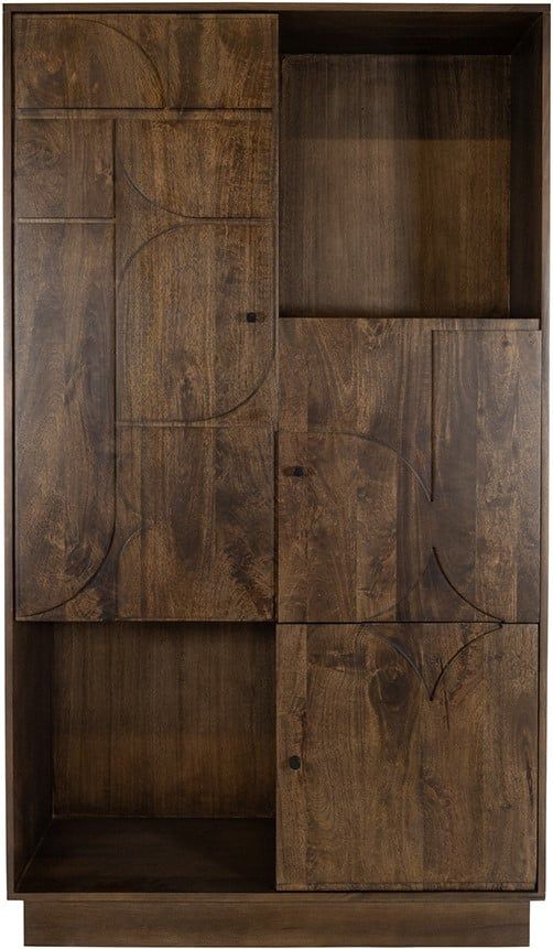 Wandkast 180 met 3 deuren en 2 open vakken, Mango Brown Walnut - Afbeelding 3