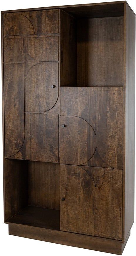 Wandkast 180 met 3 deuren en 2 open vakken, Mango Brown Walnut
