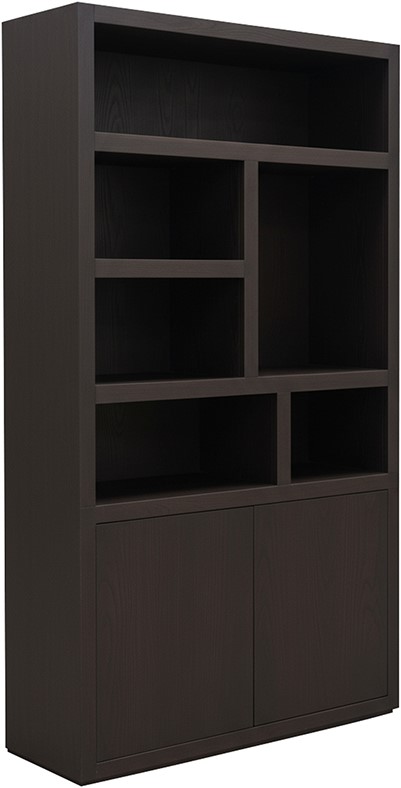 Tampere boekenkast 120 met 2 deuren en 6 open vakken, Dark Chocolate