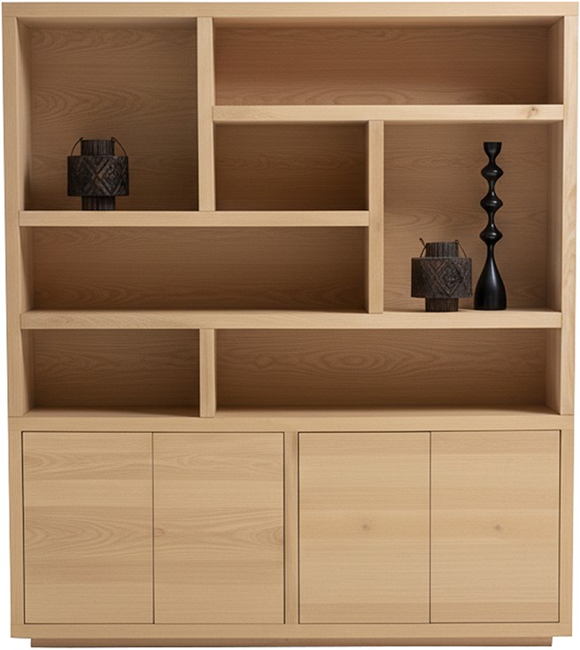 Tampere boekenkast 200 met 4 deuren en 7 open vakken, Natural Oak - Afbeelding 2