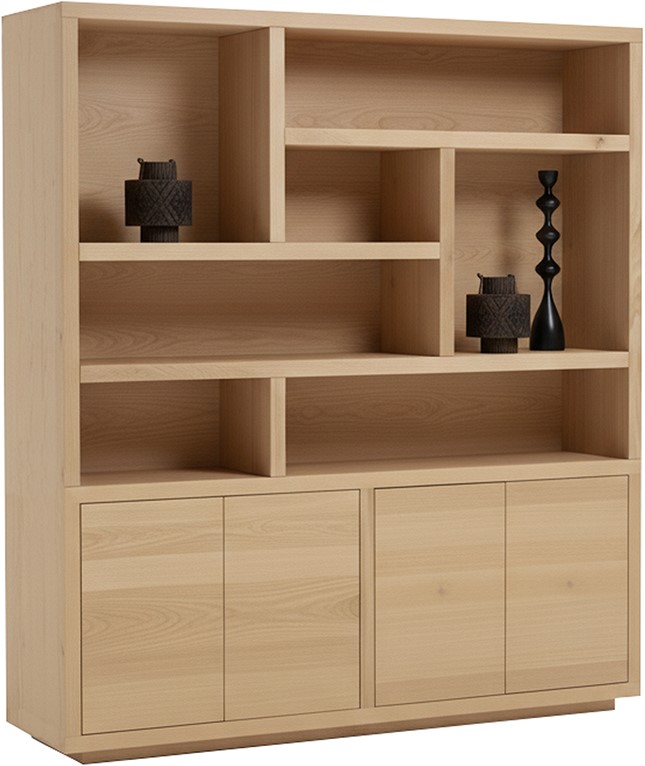 Tampere boekenkast 200 met 4 deuren en 7 open vakken, Natural Oak