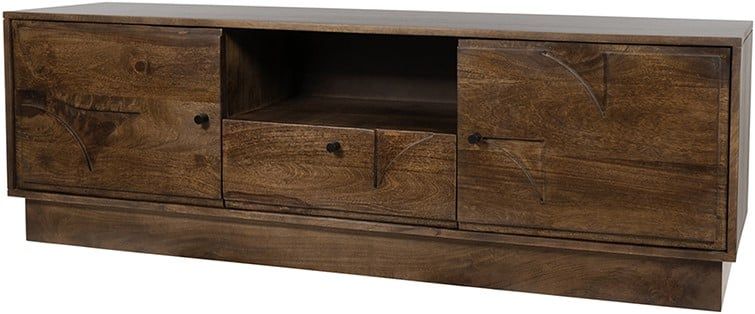TV dressoir 150 met 2 deuren, 1 lade en 1 open vak, Mango Brown Walnut