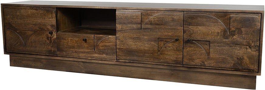 TV dressoir 190 met 3 deuren, 1 lade en 1 open vak, Mango Brown Walnut