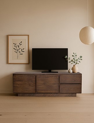 TV dressoir 190 met 3 deuren en 2 lades, Mango Dark Malt - Afbeelding 2